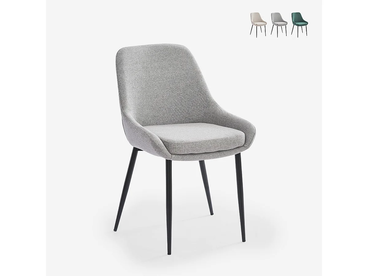 Silla moderna de cocina de tela con patas de metal color negro Piros - Gris