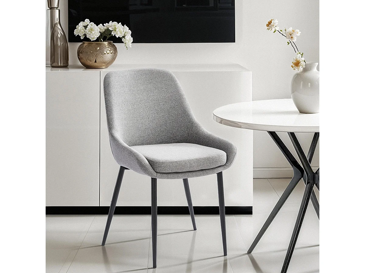 Silla moderna de cocina de tela con patas de metal color negro Piros - Gris
