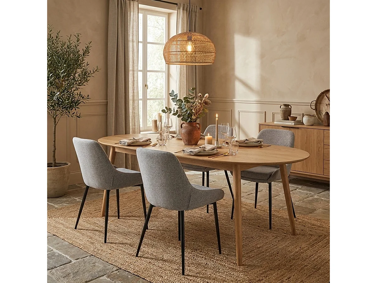 Silla moderna de cocina de tela con patas de metal color negro Piros - Gris