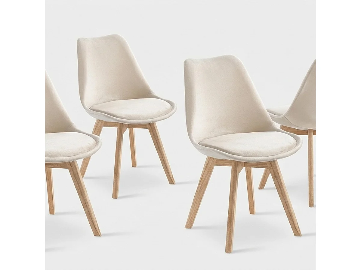 Juego de 4 sillas de terciopelo estilo escandinavo para salón cocina Smart Soft Stock - Beige