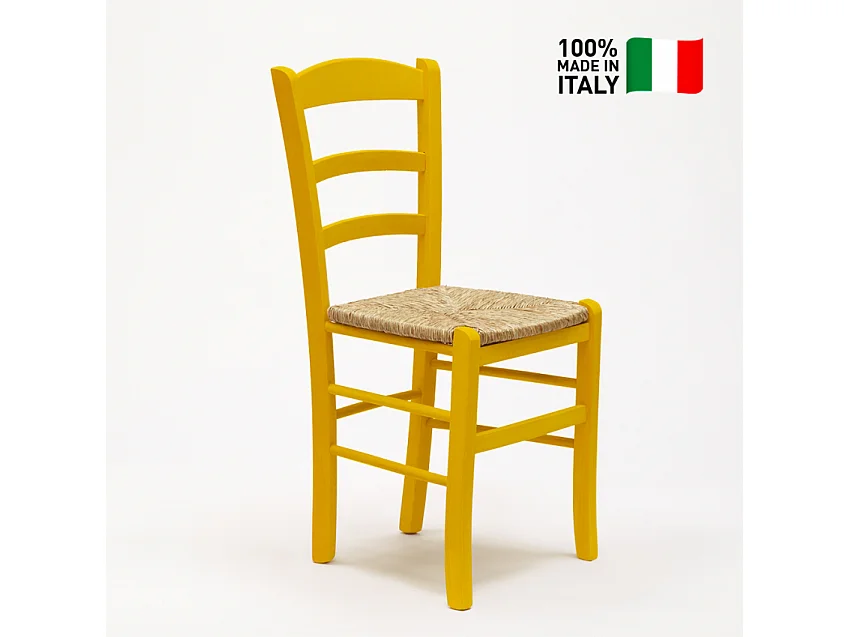Silla Comedor Rústica Madera Asiento Artesanal Para Cocina Bar y Taberna Paesana - Amarillo