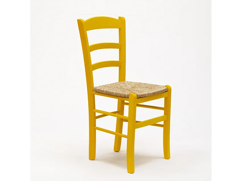 Silla Comedor Rústica Madera Asiento Artesanal Para Cocina Bar y Taberna Paesana - Amarillo
