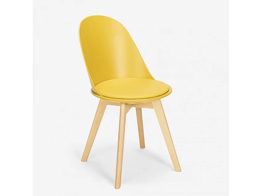 Stuhl in Skandinavischen Design aus Holz mit Kissen für Küche Esszimmer Bib Nordica - Gelb