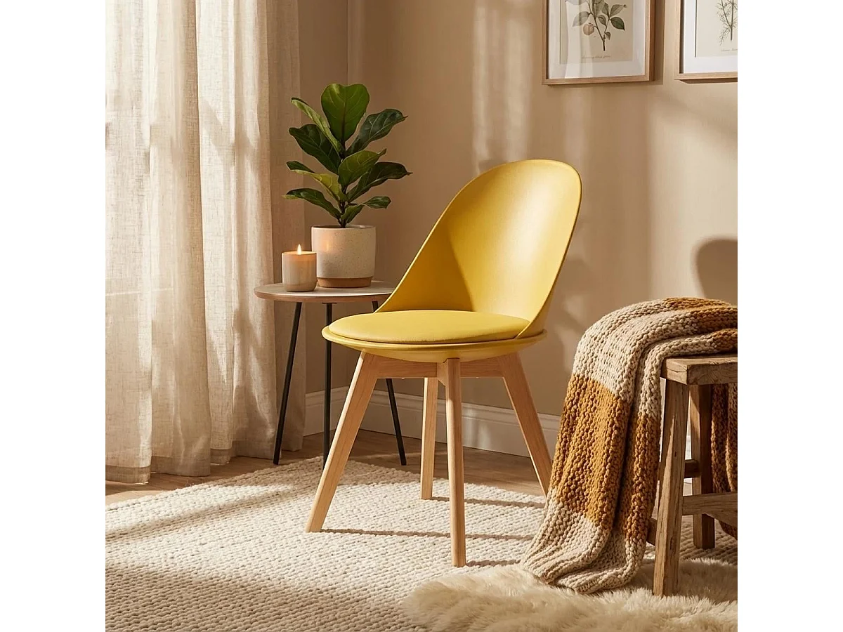 Chaise de cuisine et salle à manger avec coussin design scandinave en bois Bib Nordica - Jaune