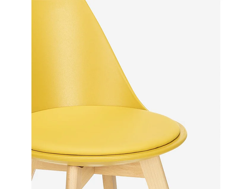 Chaise de cuisine et salle à manger avec coussin design scandinave en bois Bib Nordica - Jaune