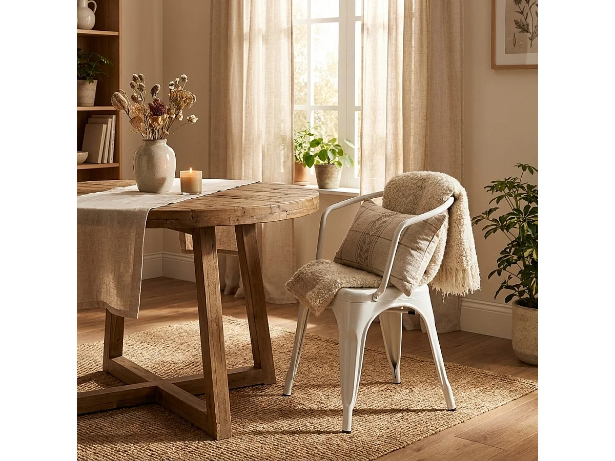 sillas con reposabrazos de acero para cocina y bar diseño moderno steel arm - Blanco