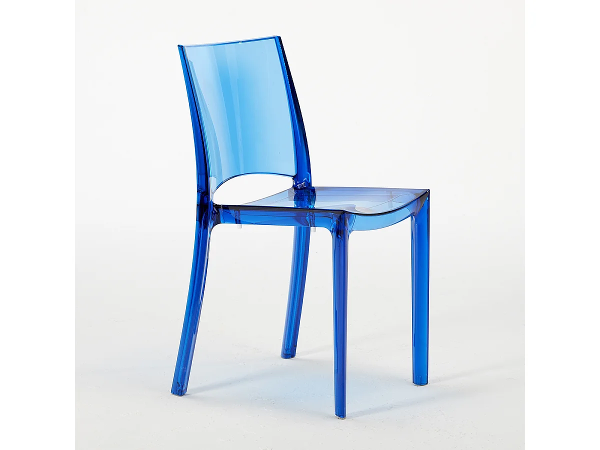 Chaise transparente salle à manger bar empilable B-Side Grand Soleil - Bleu transparent
