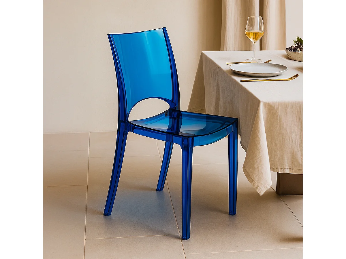 Chaise transparente salle à manger bar empilable B-Side Grand Soleil - Bleu transparent