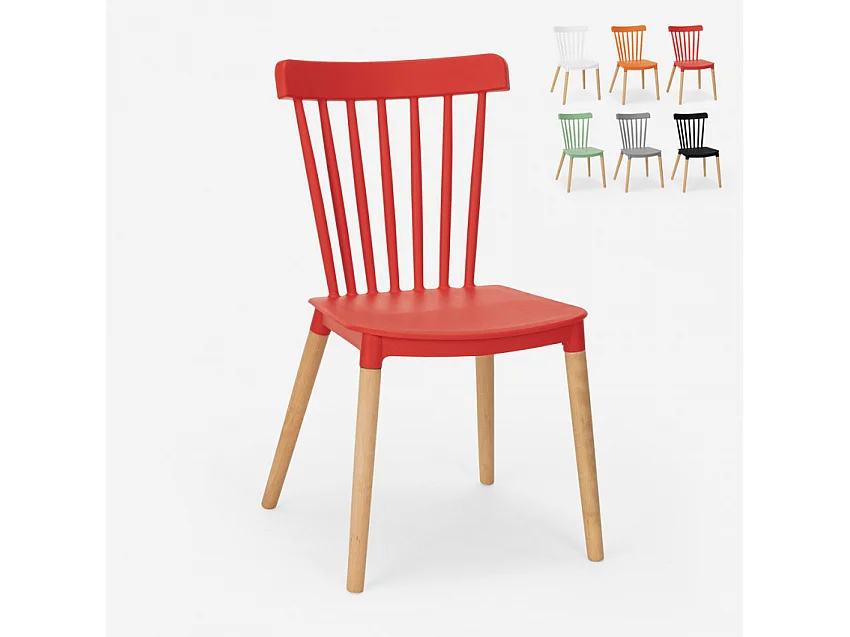 Moderner Design Stuhl aus Polypropylen und Holz für Küche Restaurant Außenbereich Lys - Rot