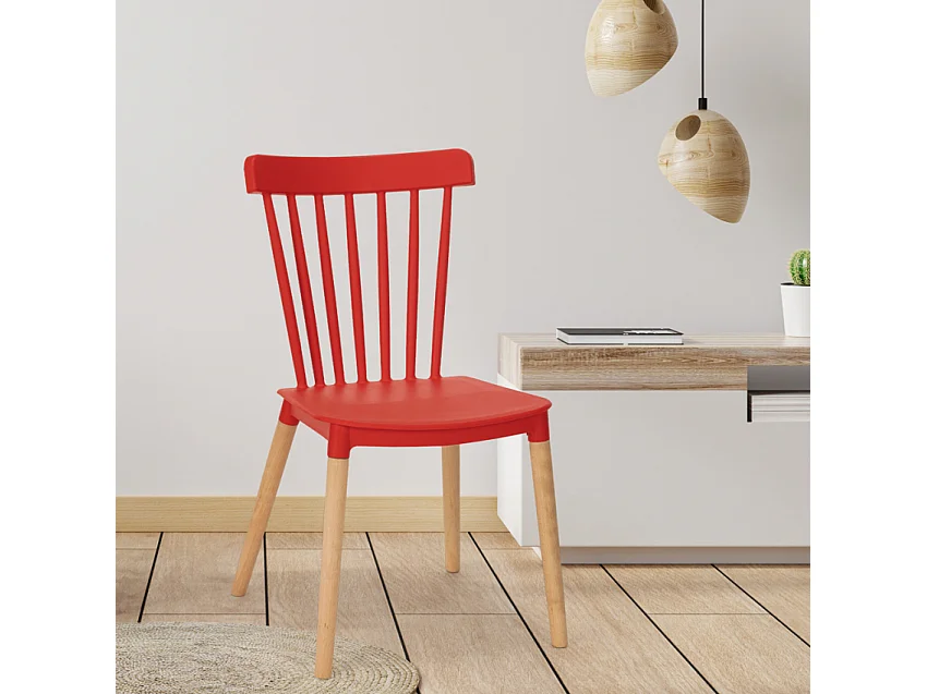 Moderner Design Stuhl aus Polypropylen und Holz für Küche Restaurant Außenbereich Lys - Rot