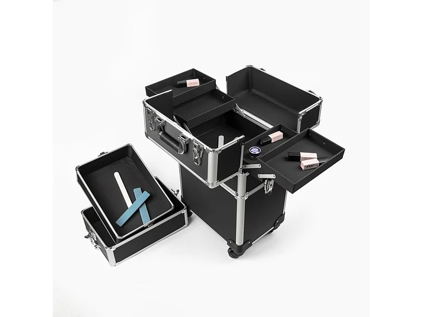 Schminkkoffer für Kosmetiker:innen, 3-stöckig und auf 4 Rollen Aldeb