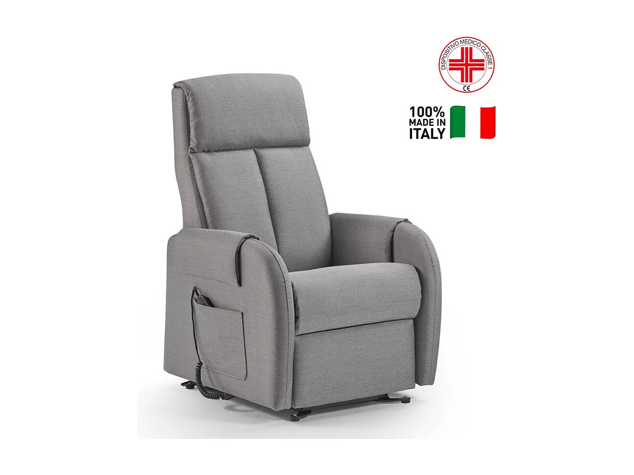Sillón relax eléctrico 2 motores, función de elevación y reposapiés doble Riviera - Gris