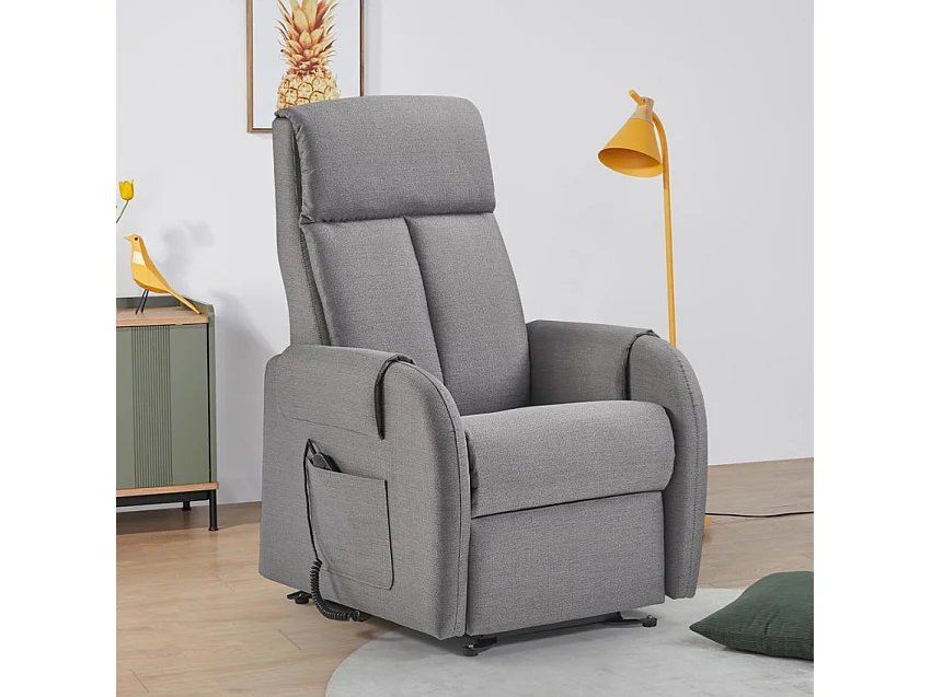 Sillón relax eléctrico 2 motores, función de elevación y reposapiés doble Riviera - Gris