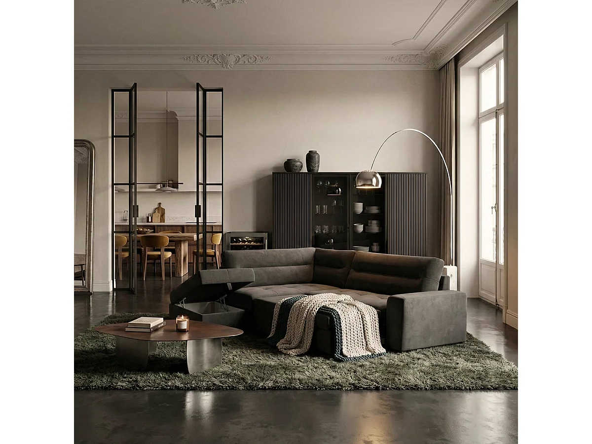 3-Sitzer Schlafsofa aus Stoff mit linker Eckablage Tivra - Dunkel Grau