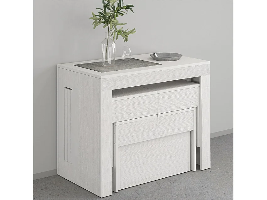 Juego de 2 bancos extensibles 66 - 290 cm para mesa de comedor Pratika A + B - Blanco Shabby