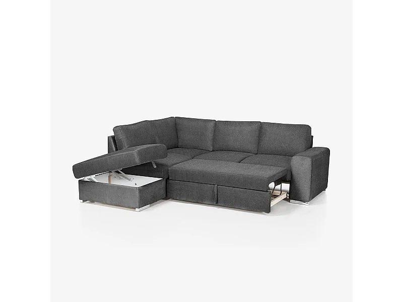 3-Sitzer Schlafsofa mit Bettkasten und linker Chaise Longue Veyro - Dunkel Grau