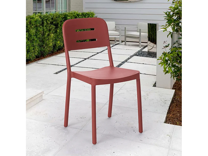 Silla de diseño moderno de polipropileno para bar, cocina, restaurante y jardín Mose - Rojo