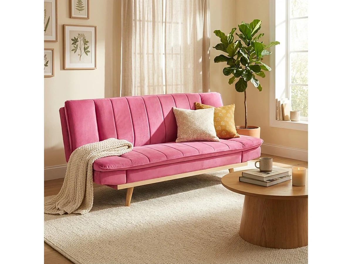 Schlafsofa 2-Sitzer mit verstellbarer Rückenlehne aus Samtstoff Skata - Pink