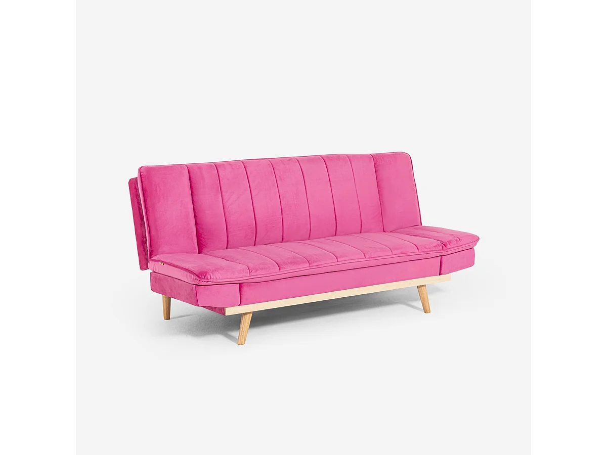 Schlafsofa 2-Sitzer mit verstellbarer Rückenlehne aus Samtstoff Skata - Pink