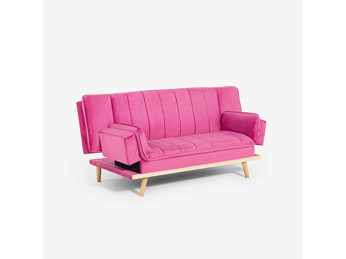 Schlafsofa 2-Sitzer mit verstellbarer Rückenlehne aus Samtstoff Skata - Pink