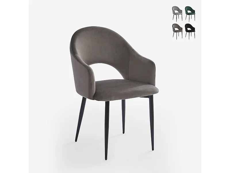 Sedia con braccioli moderna in velluto per sala da pranzo e cucina Rozan - Beige