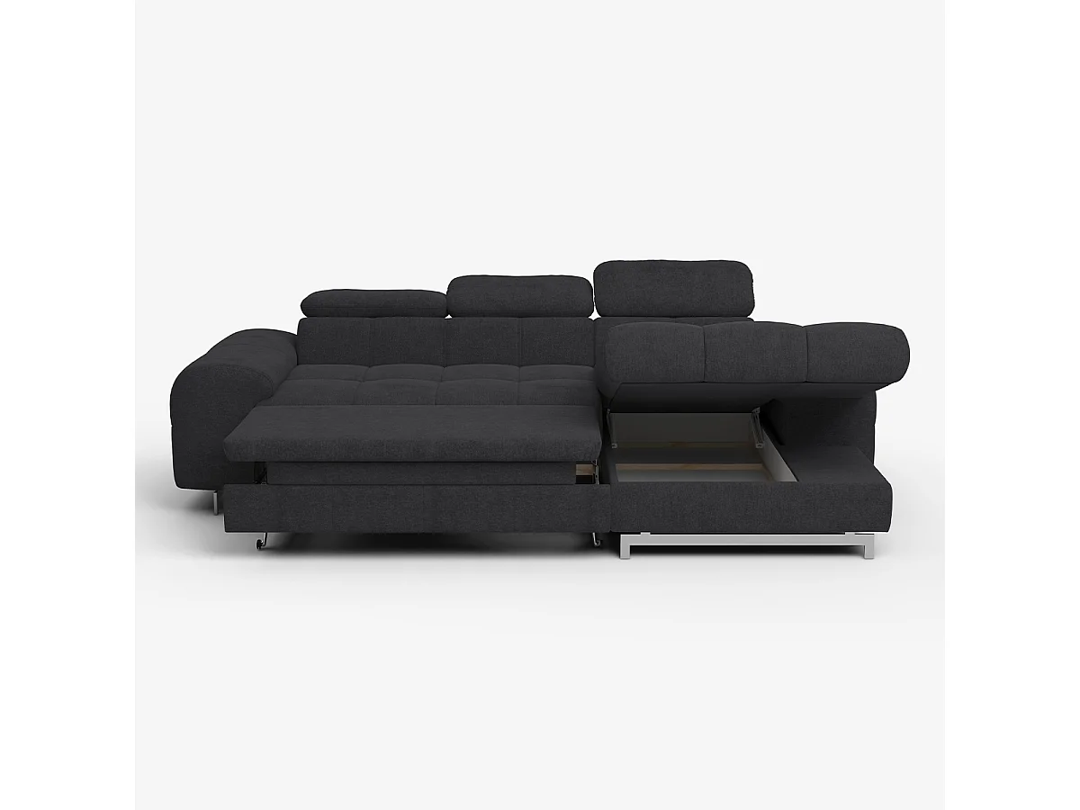 Schlafsofa mit rechter Ottomane, Stauraum und verstellbarer Kopfstütze Eluna - Schwarz