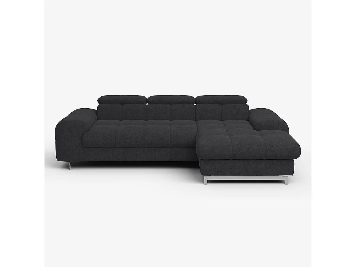 Schlafsofa mit rechter Ottomane, Stauraum und verstellbarer Kopfstütze Eluna - Schwarz