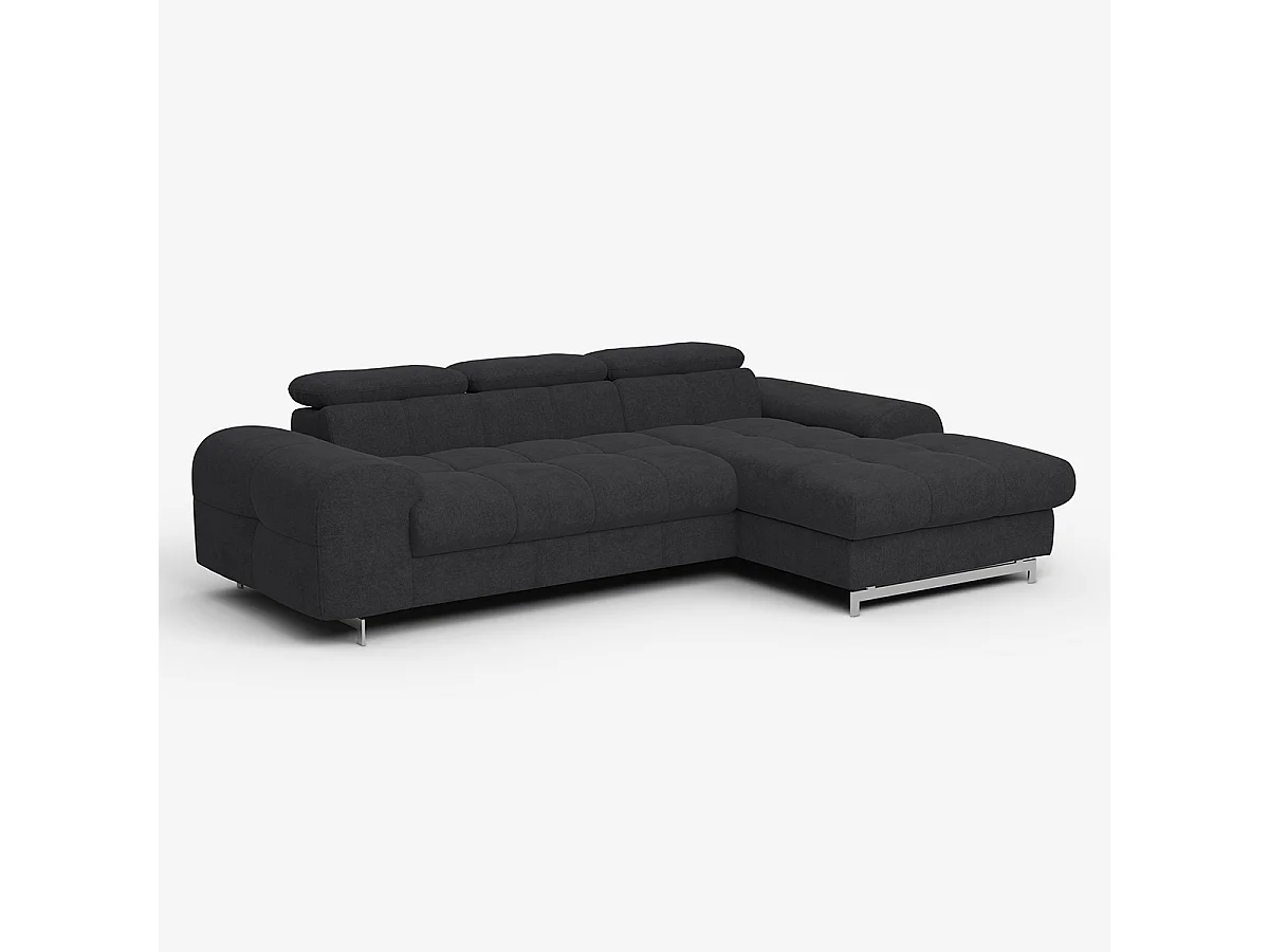 Schlafsofa mit rechter Ottomane, Stauraum und verstellbarer Kopfstütze Eluna - Schwarz