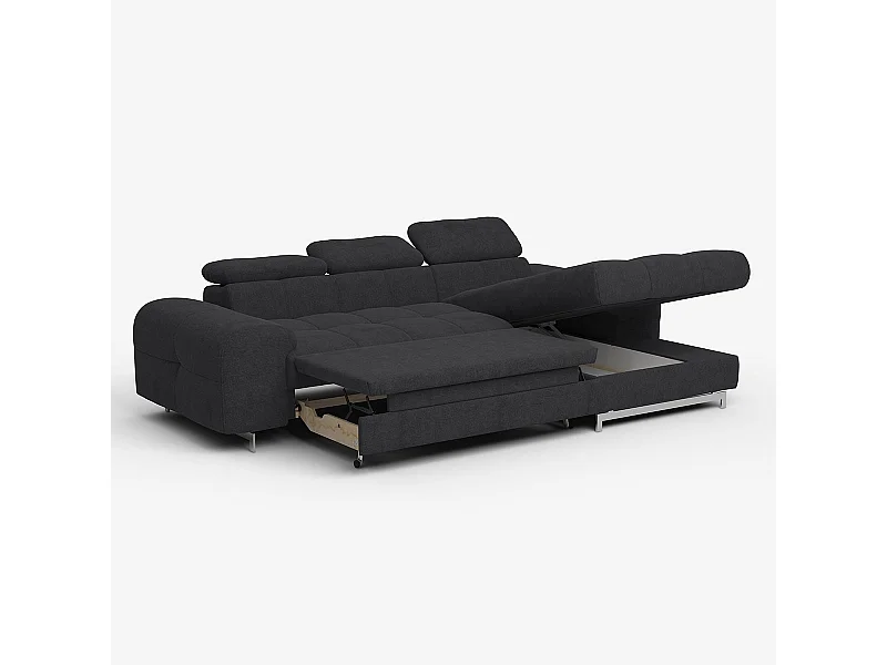 Schlafsofa mit rechter Ottomane, Stauraum und verstellbarer Kopfstütze Eluna - Schwarz