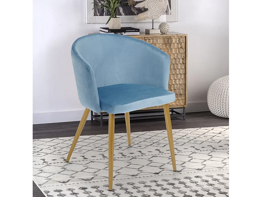 Silla de terciopelo de comedor de cocina moderna con patas doradas Patogu - Azul