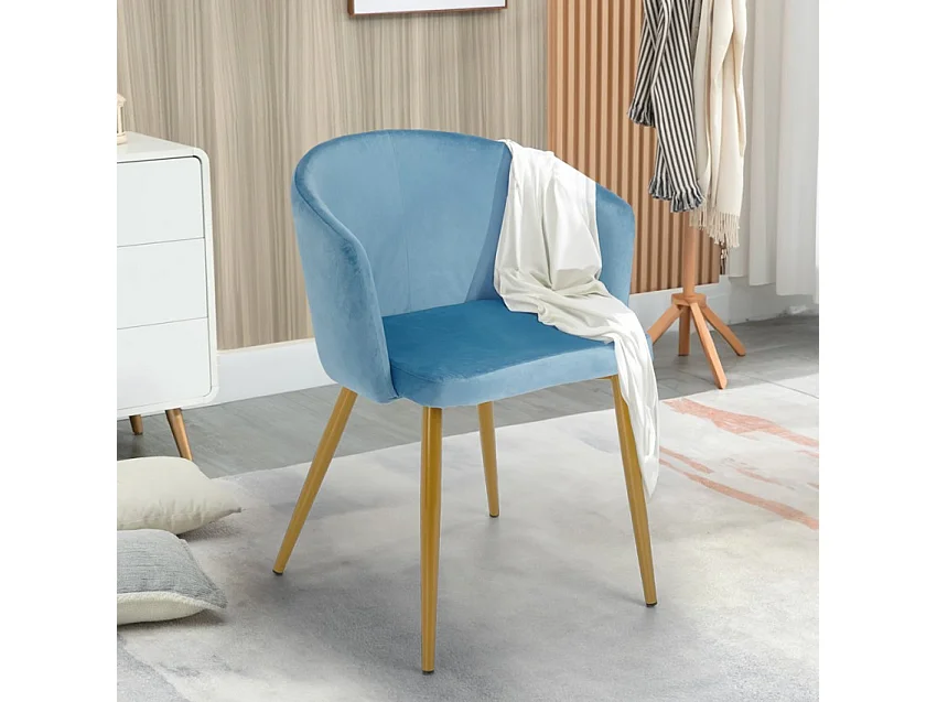 Silla de terciopelo de comedor de cocina moderna con patas doradas Patogu - Azul