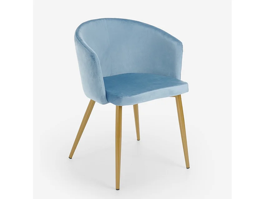 Silla de terciopelo de comedor de cocina moderna con patas doradas Patogu - Azul