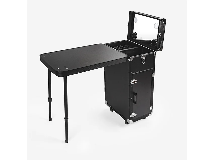 Maleta para maquillaje con ruedas y mesa con espejo y luces led Smarty