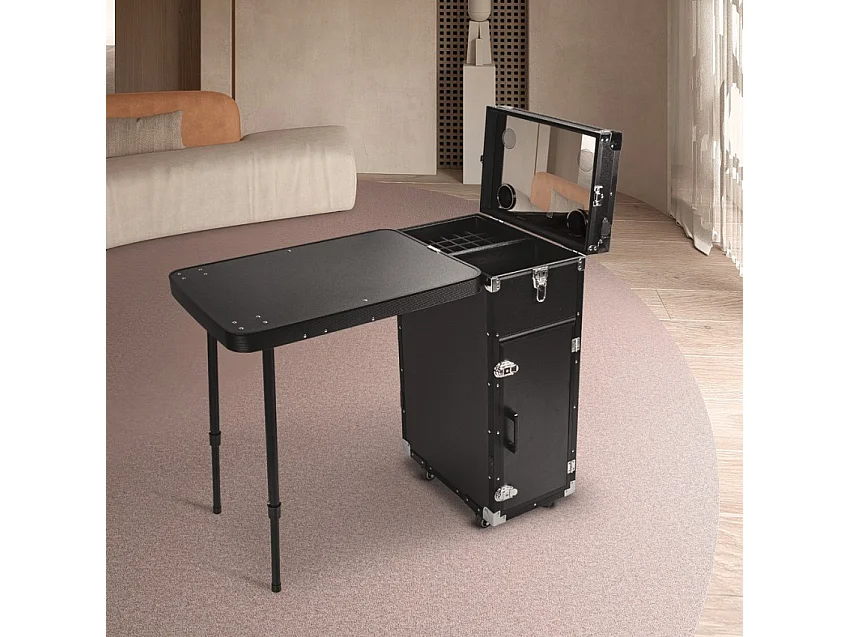 Maleta para maquillaje con ruedas y mesa con espejo y luces led Smarty