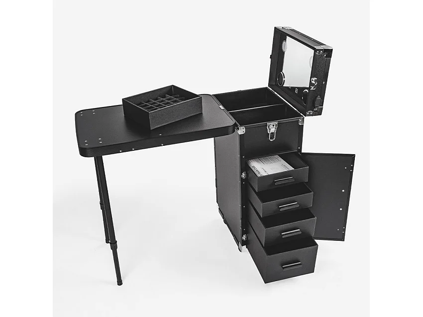 Maleta para maquillaje con ruedas y mesa con espejo y luces led Smarty