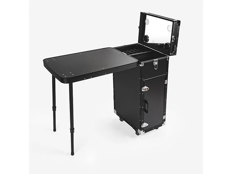 Maleta para maquillaje con ruedas y mesa con espejo y luces led Smarty