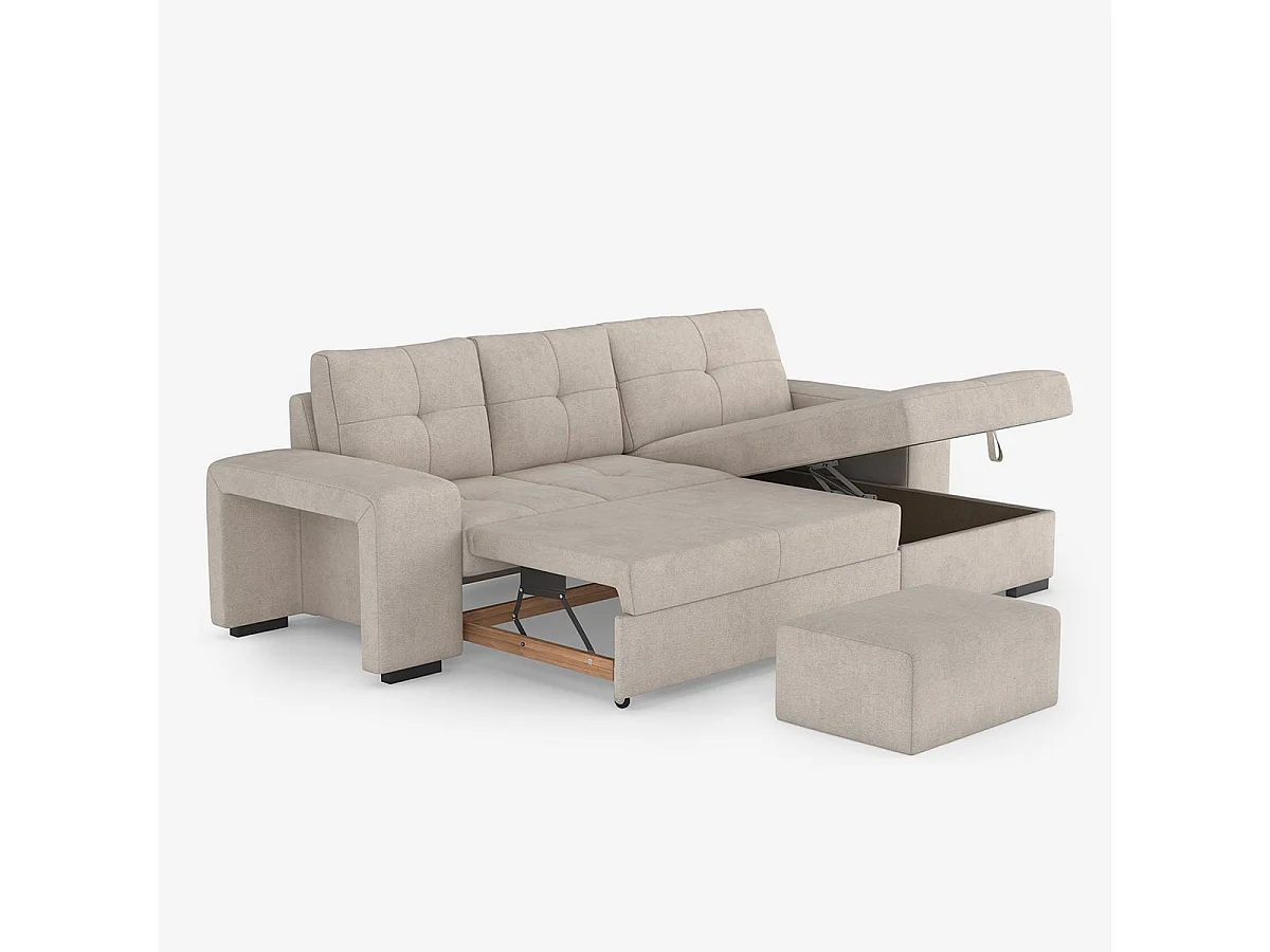 3-Sitzer Schlafsofa mit rechter Ottomane, Stauraum und Pouf Kava - Grau