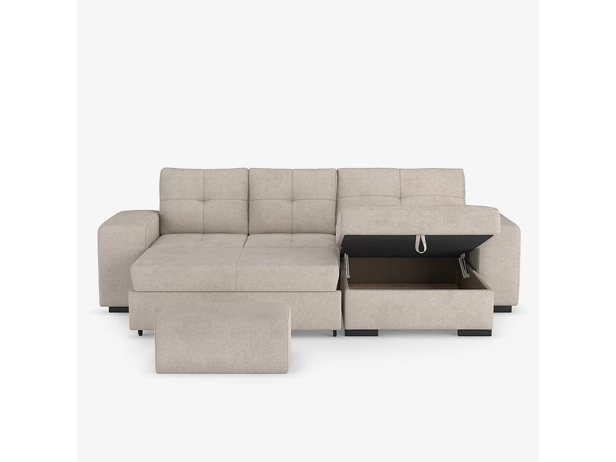3-Sitzer Schlafsofa mit rechter Ottomane, Stauraum und Pouf Kava - Grau
