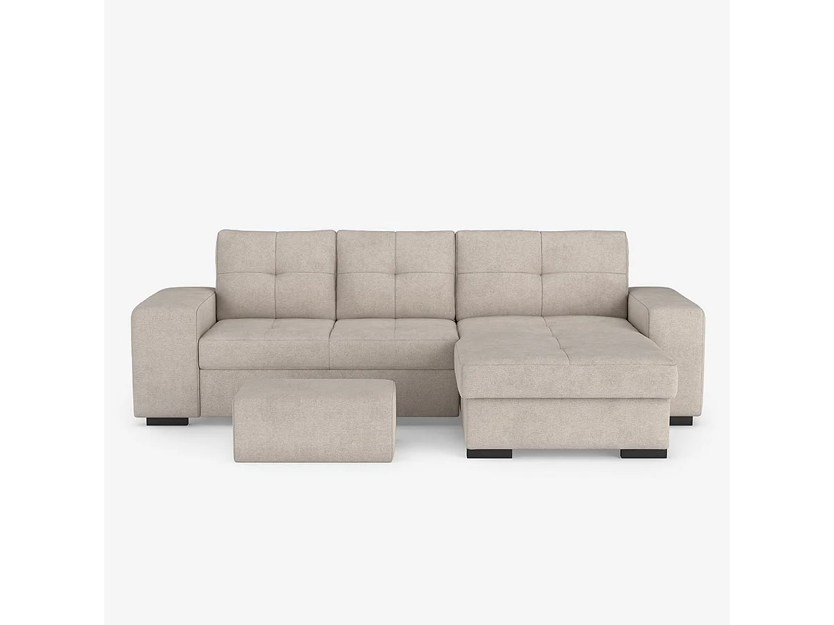 3-Sitzer Schlafsofa mit rechter Ottomane, Stauraum und Pouf Kava - Grau