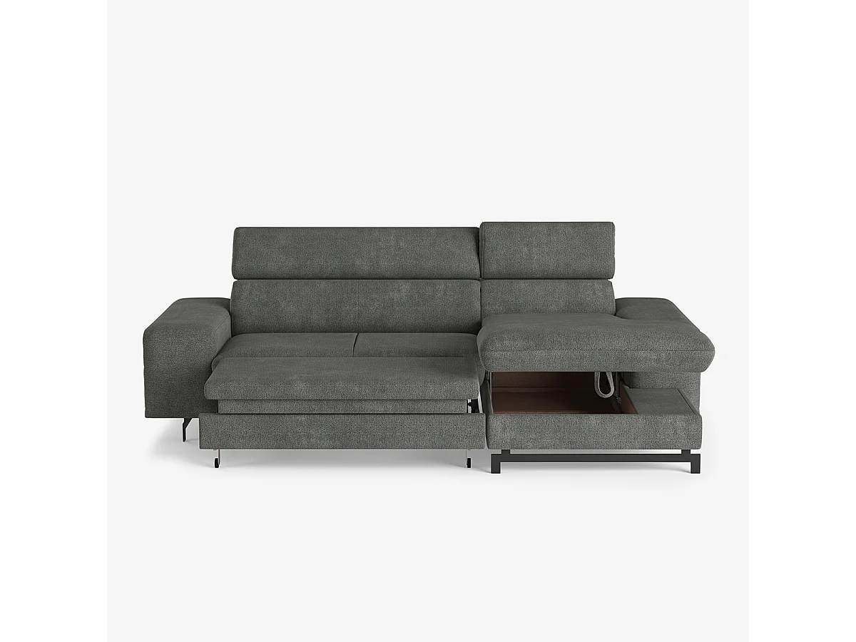 3-Sitzer Schlafsofa mit rechter Ottomane, Stauraum und verstellbarer Kopfstütze Miva - Grau