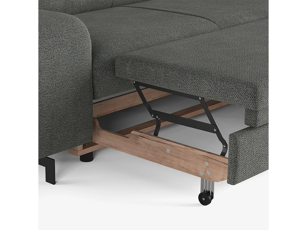 3-Sitzer Schlafsofa mit rechter Ottomane, Stauraum und verstellbarer Kopfstütze Miva - Grau