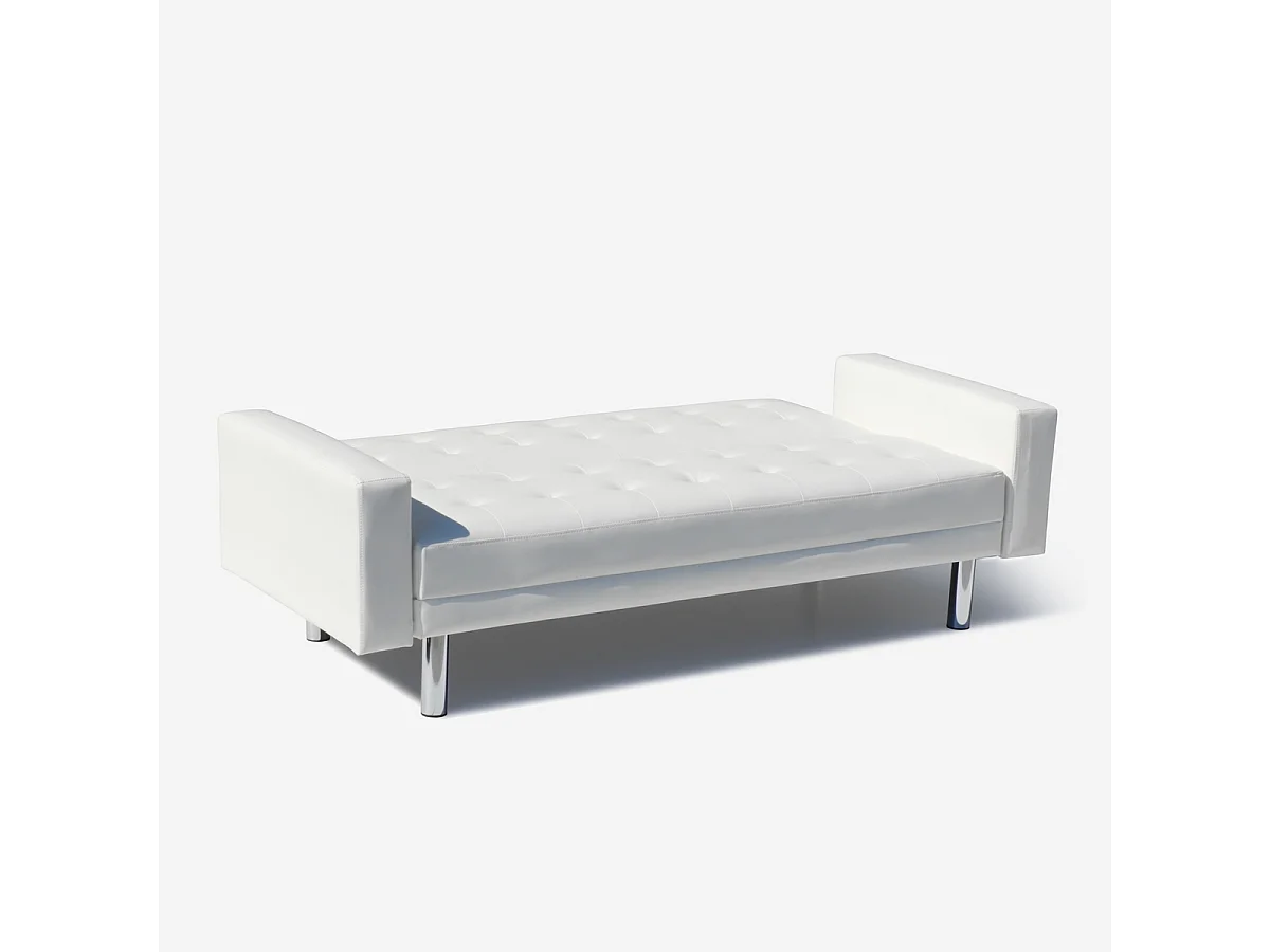 Canapé convertible 2 places clic-clac en similicuir accoudoirs et coussins Agata - Blanc