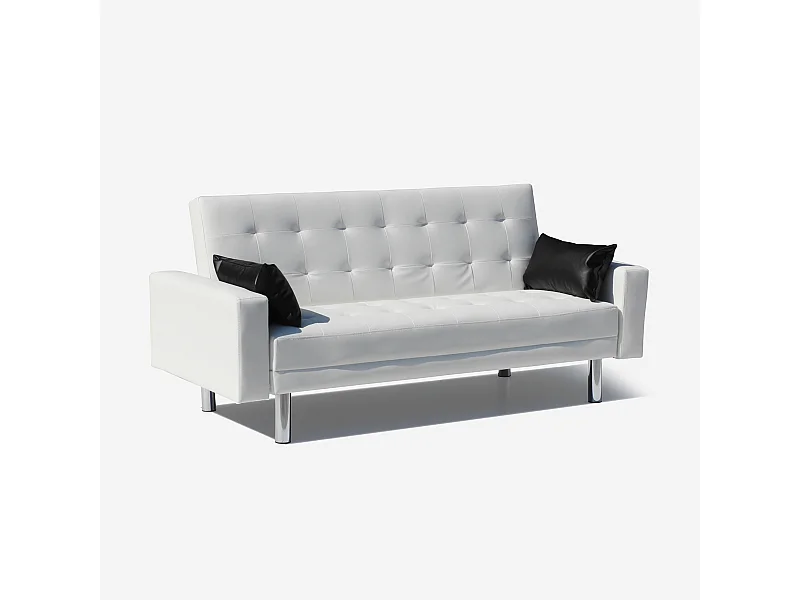 Canapé convertible 2 places clic-clac en similicuir accoudoirs et coussins Agata - Blanc