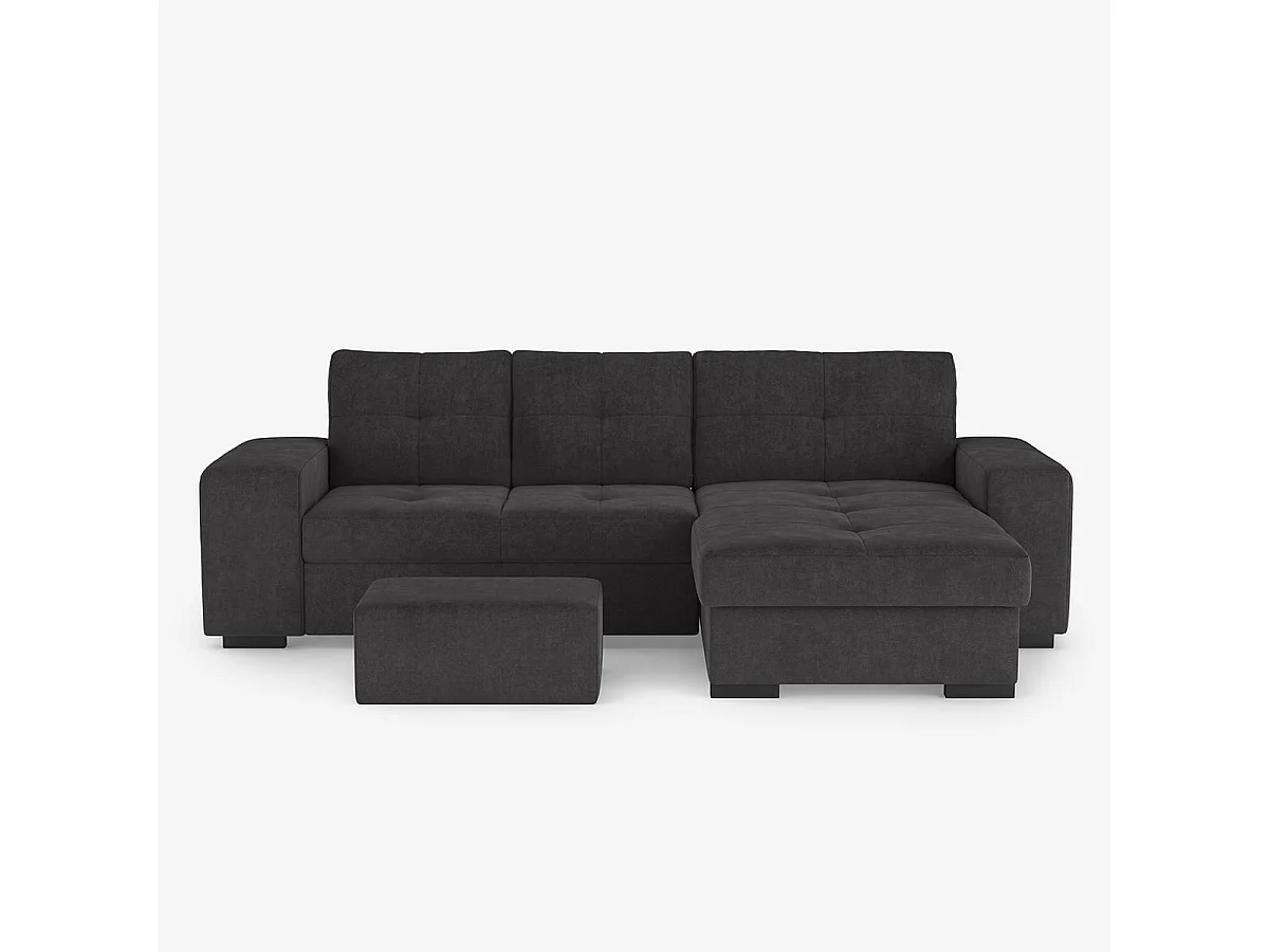 3-Sitzer Schlafsofa mit rechter Ottomane, Stauraum und Pouf Kava - Schwarz