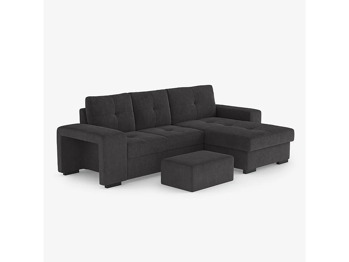 3-Sitzer Schlafsofa mit rechter Ottomane, Stauraum und Pouf Kava - Schwarz