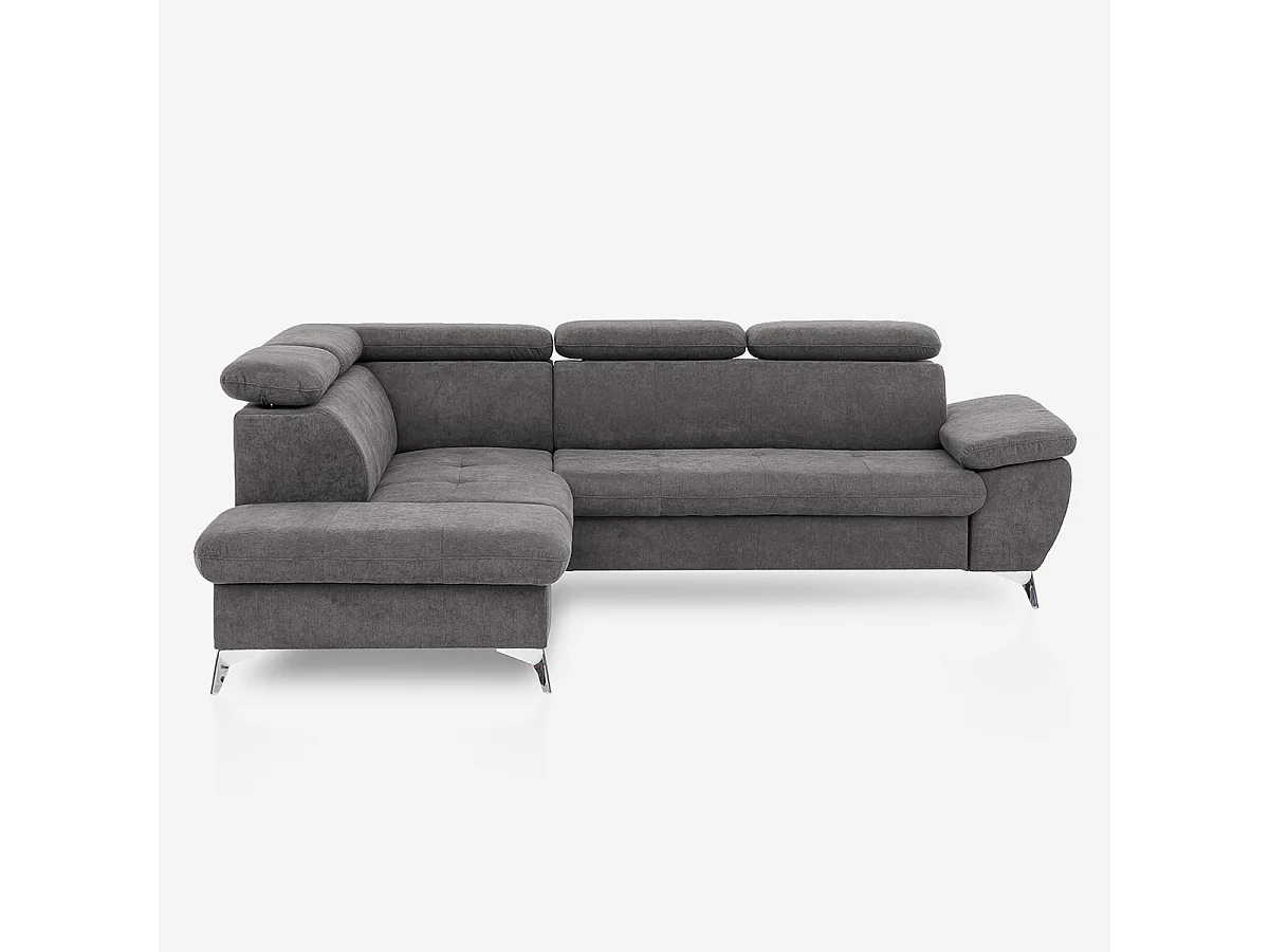 Ecksofa mit Bettfunktion 3-Sitzer, modern, linke Ottomane mit Stauraum, Vera - Dunkel Grau