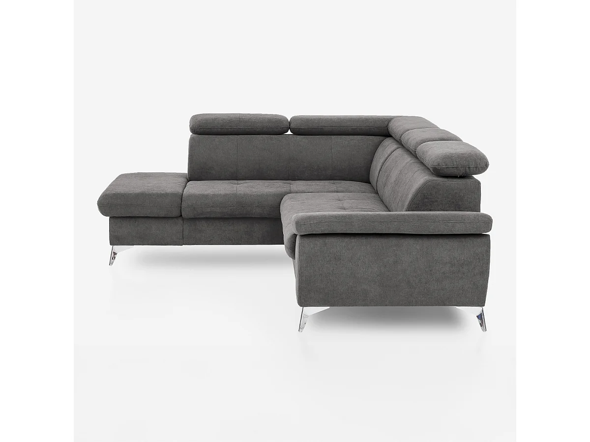 Ecksofa mit Bettfunktion 3-Sitzer, modern, linke Ottomane mit Stauraum, Vera - Dunkel Grau
