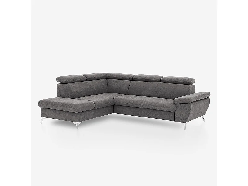Ecksofa mit Bettfunktion 3-Sitzer, modern, linke Ottomane mit Stauraum, Vera - Dunkel Grau
