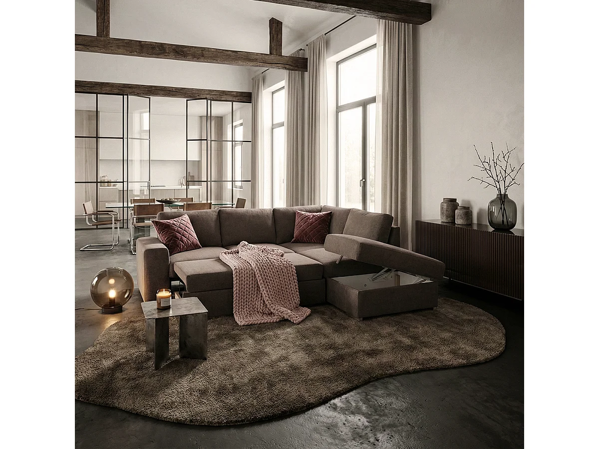 Schlafsofa 3-Sitzer mit rechter Chaiselongue und Stauraum Belka - Taupe