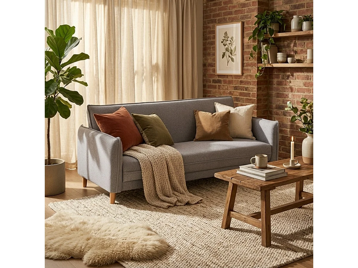 Divano letto 3 posti reclinabile clic clac in tessuto beige Gamma